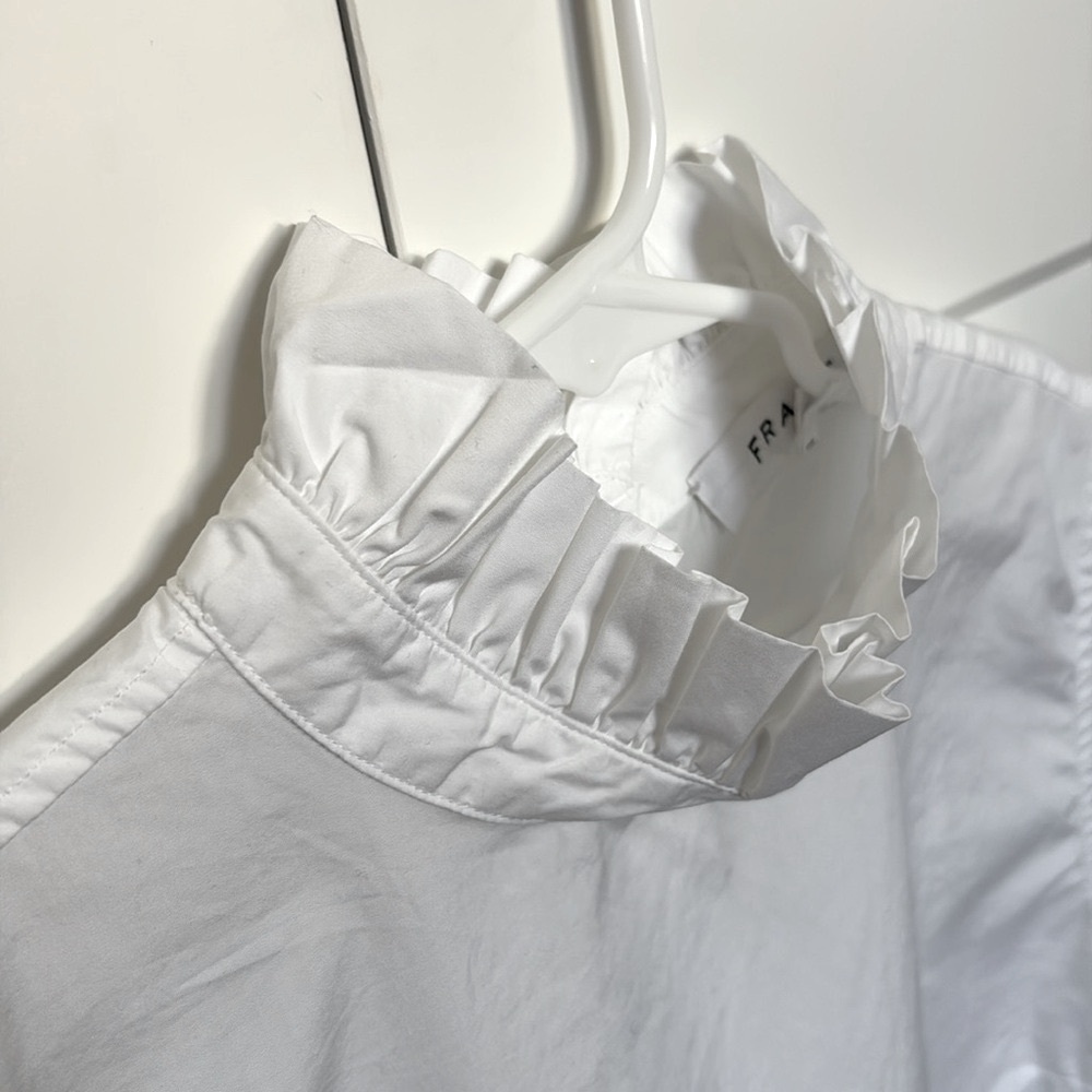 NWT [Frame] High Neck Sleeveless Ruffle Back Button Blouse Top White Women’s S - Picture 6 of 14